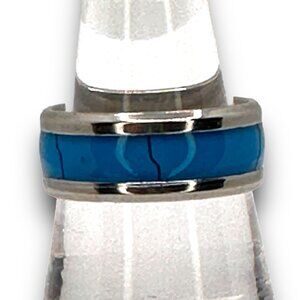 Stainless Steel Ring With Blue Inlay Size 7 Unisex Stylish & Durable Jewelry NWP